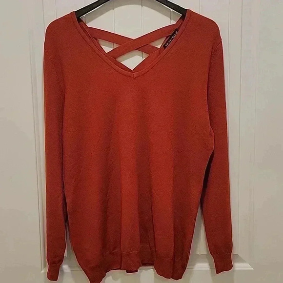 Love Ellie V Neck Lightweight Sweater Criss Cross V Back Burnt Orange Size XXL - Picture 8 of 8